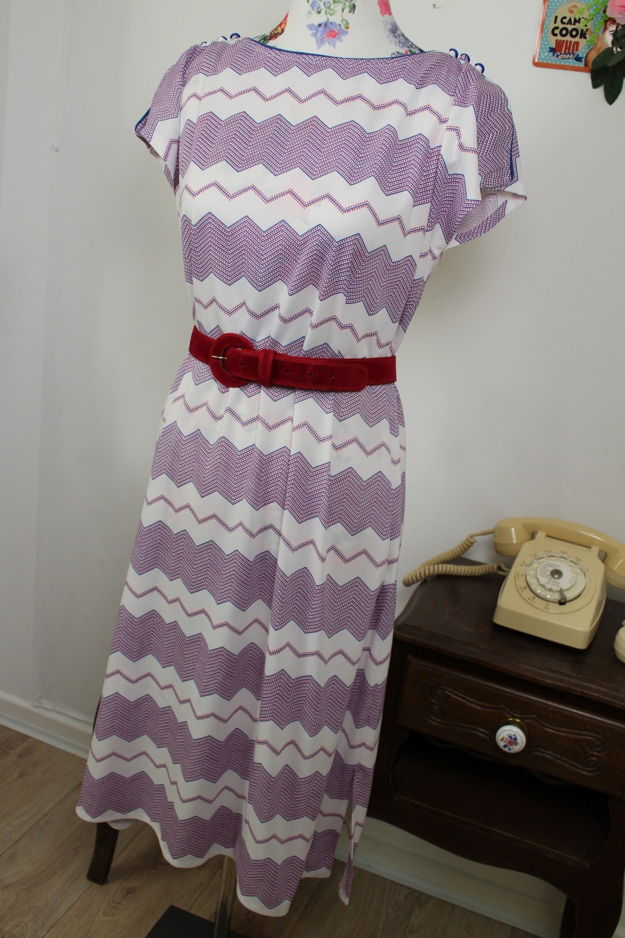🌸🍒Robe vintage 60/70's manches papillons - zig zag psyché chic à la française - Taille 42/44🍒🌸