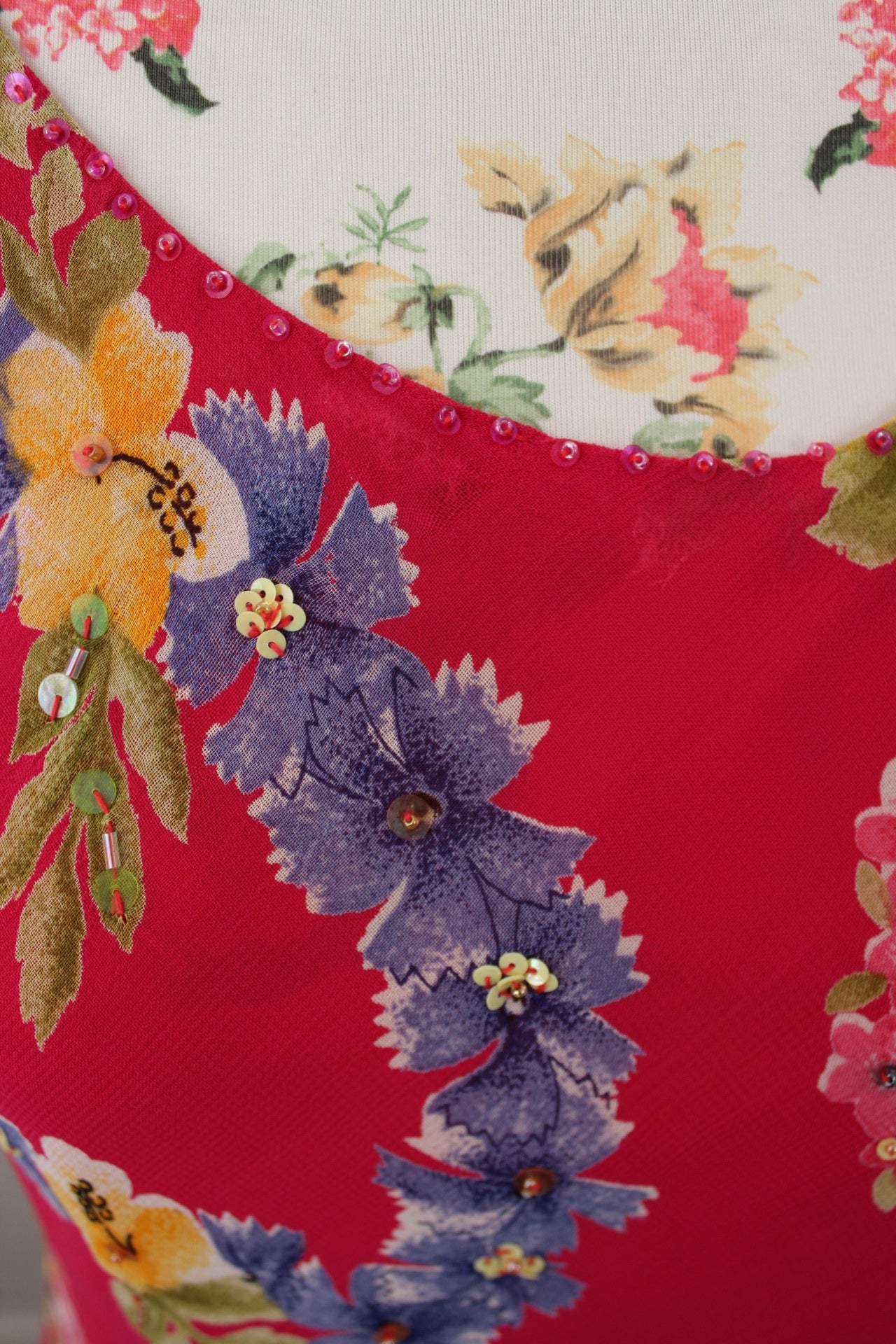 🌸🍒Robe vintage 90's inspirations fleurs tropicales et rose pep's - Taille 36/38🍒🌸