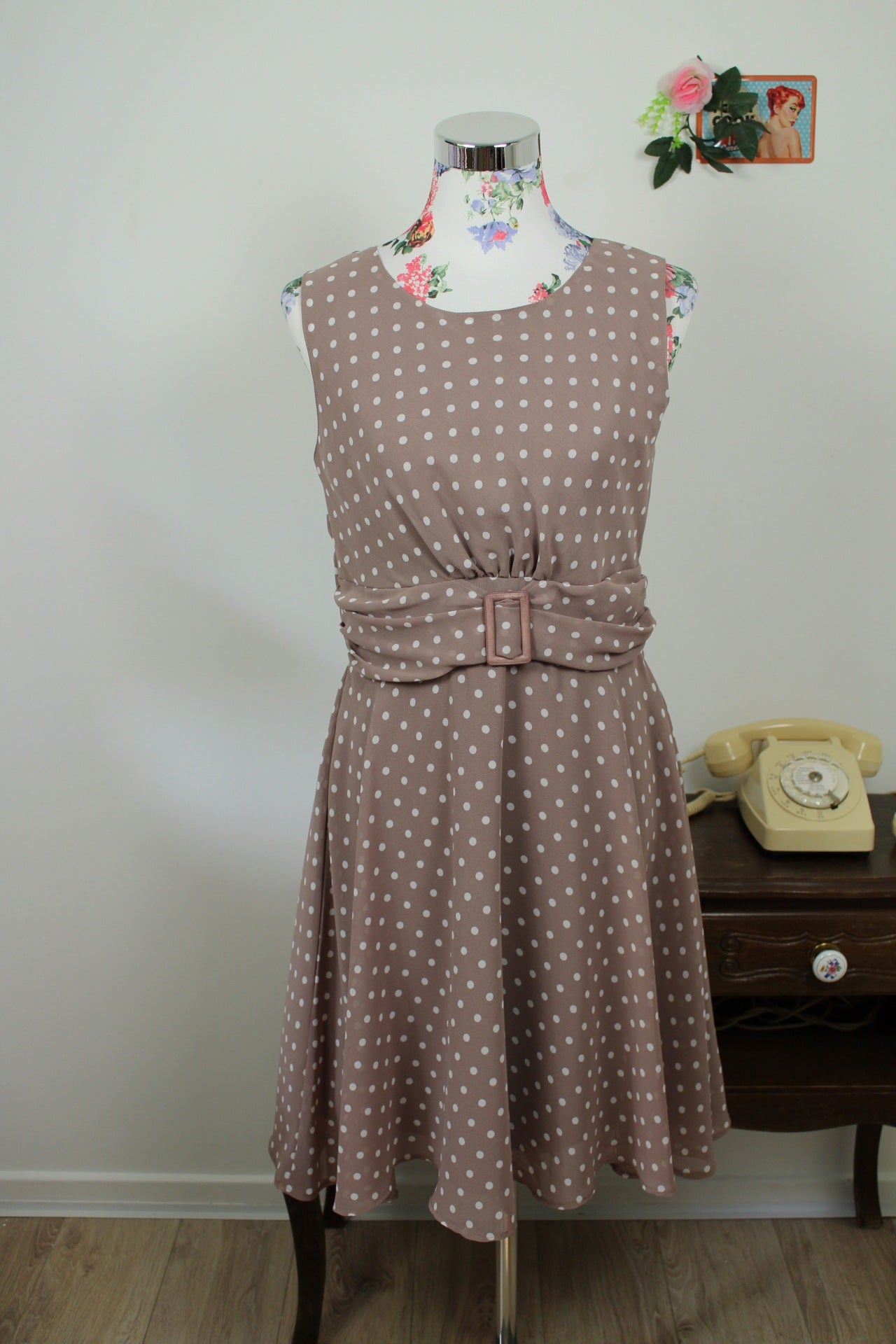 🌸🍒Robe vintage 80/90's à pois style pin-up avec ceinture intégrée - Taille 38🍒🌸