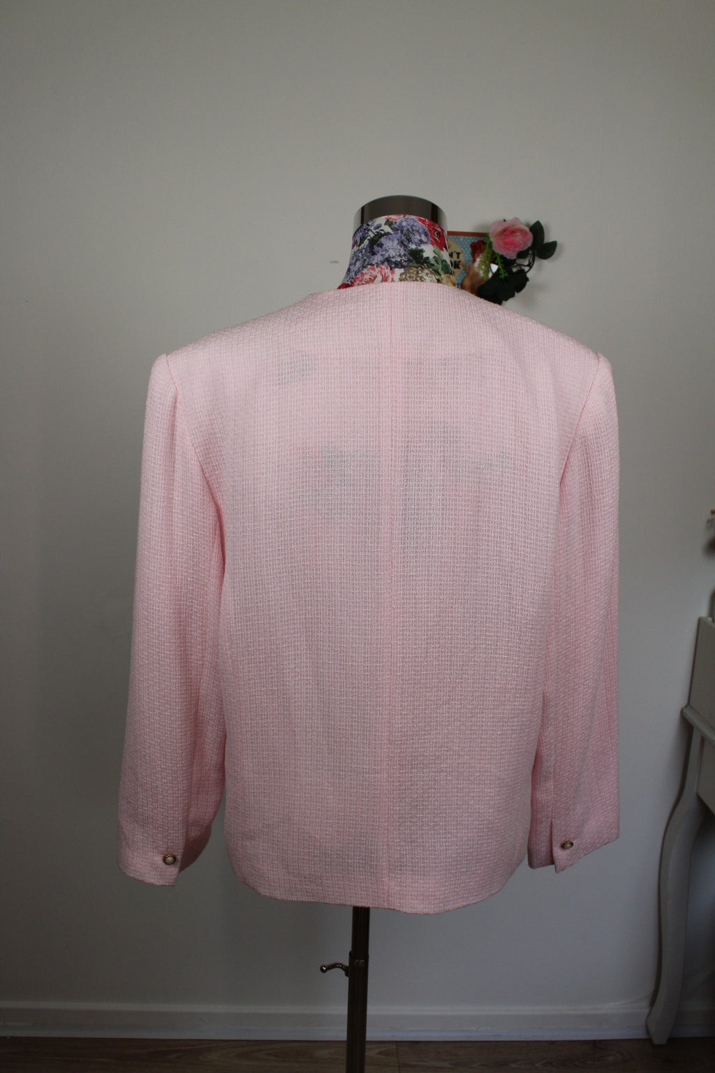 🌸 Ensemble jupe + veste preppy vintage 80's rose poudré - perles nacrées & boutons dorés🍒