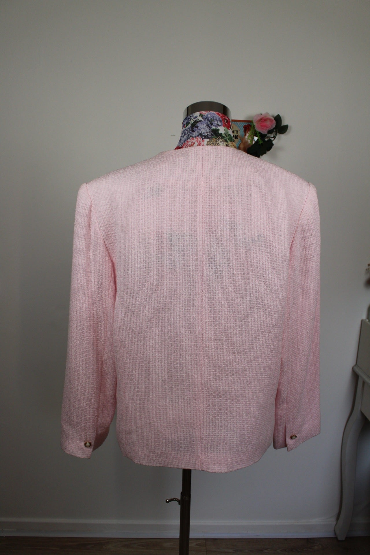 🌸 Ensemble jupe + veste preppy vintage 80's rose poudré - perles nacrées & boutons dorés🍒