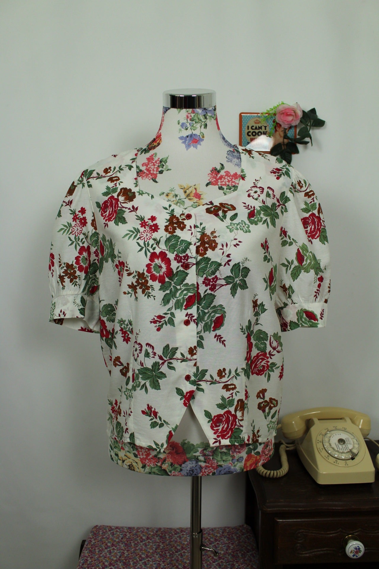 🌸🍒Blouse fleurie vintage 80's - manches bouffantes romantiques - Taille 38/40🍒🌸