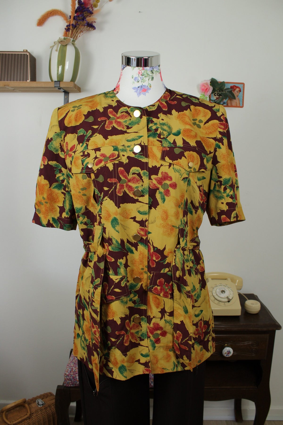 Blouse veste vintage années 80 fleurs d'automne - Betty Barclay Taille 40