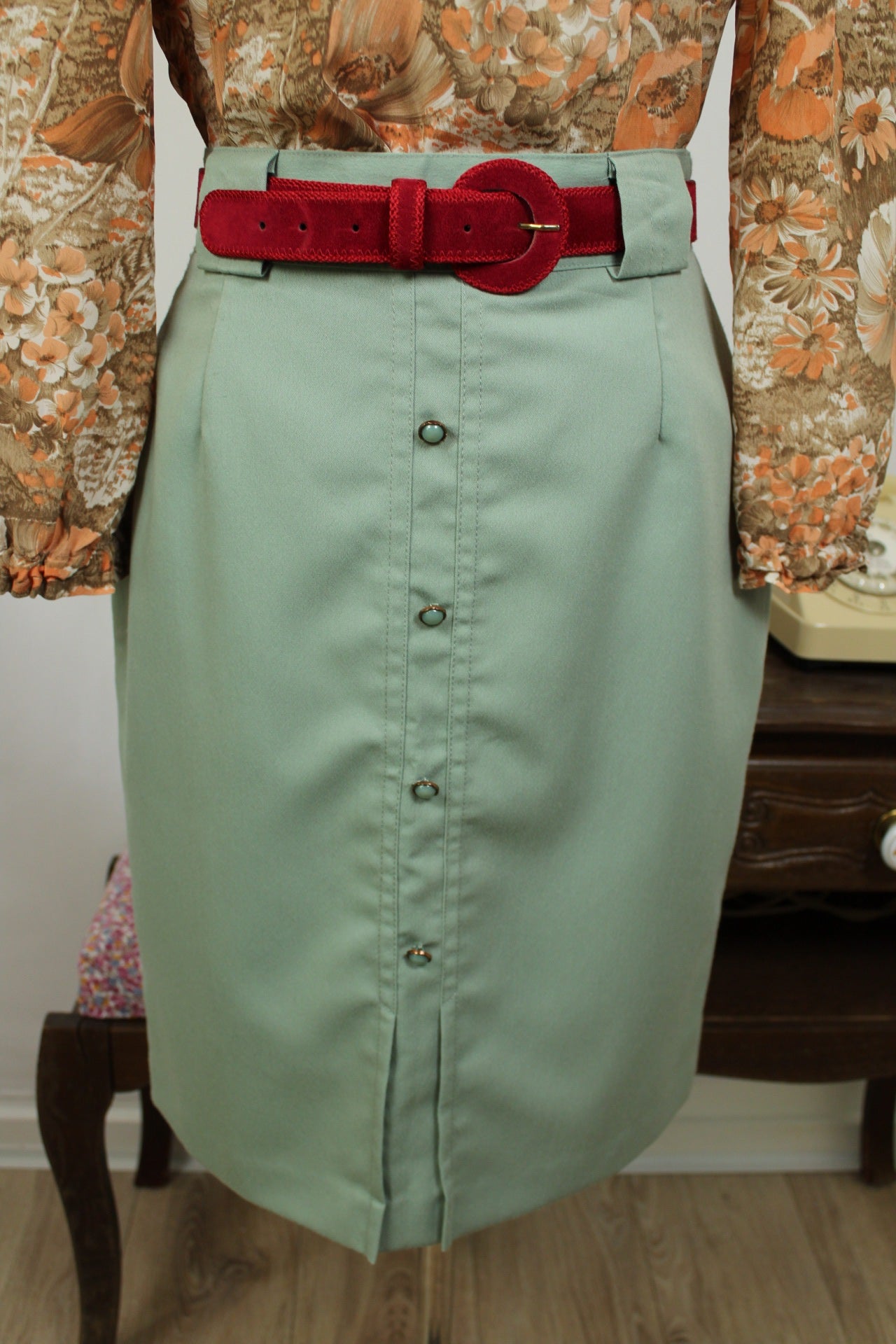 🌸🍒Jupe vintage 80's coupe crayon power dressing - vert d'eau - Taille 38🍒🌸