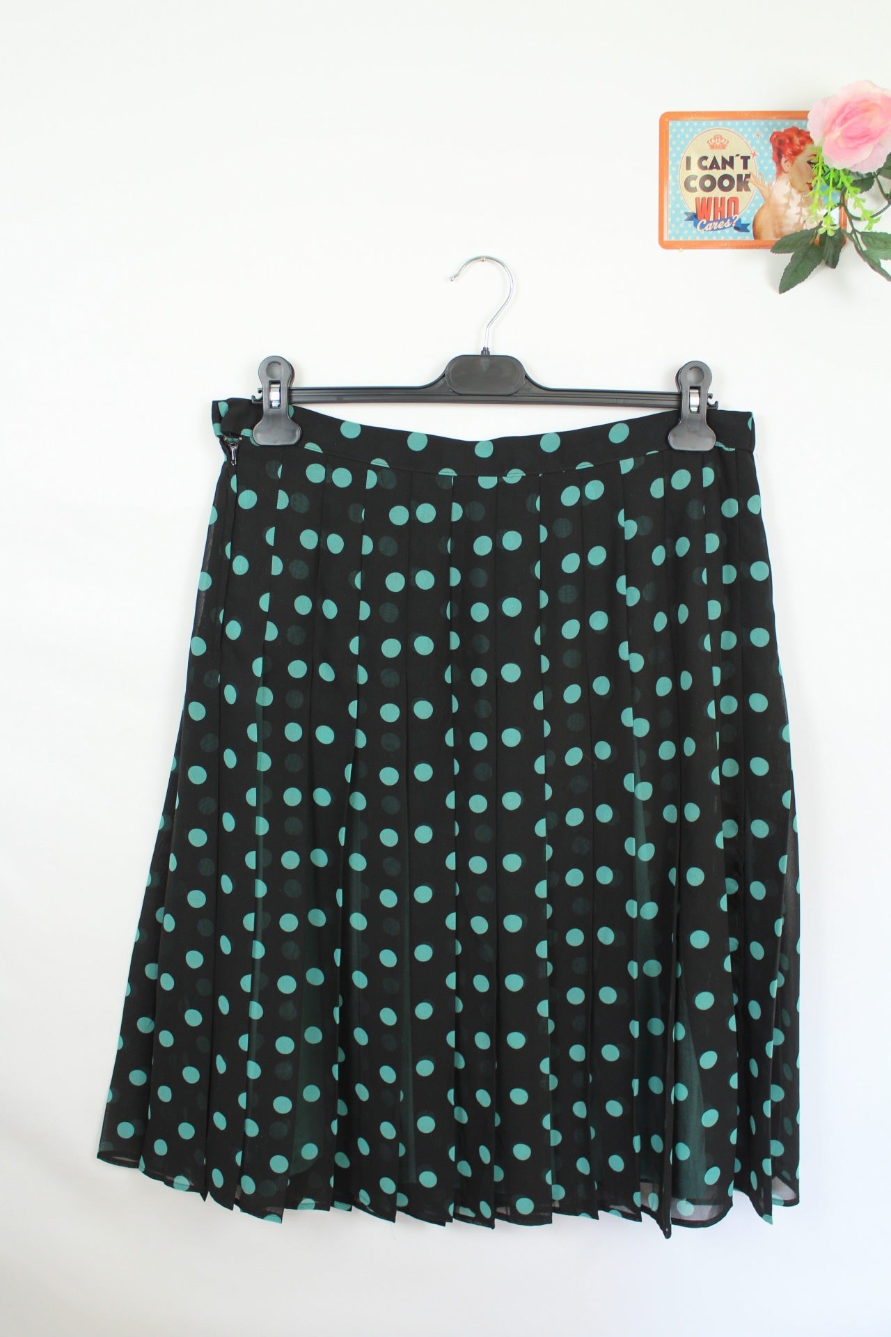 🌸Jupe plissée vintage 80's à pois turquoise - inspiration pin-up 50's🍒