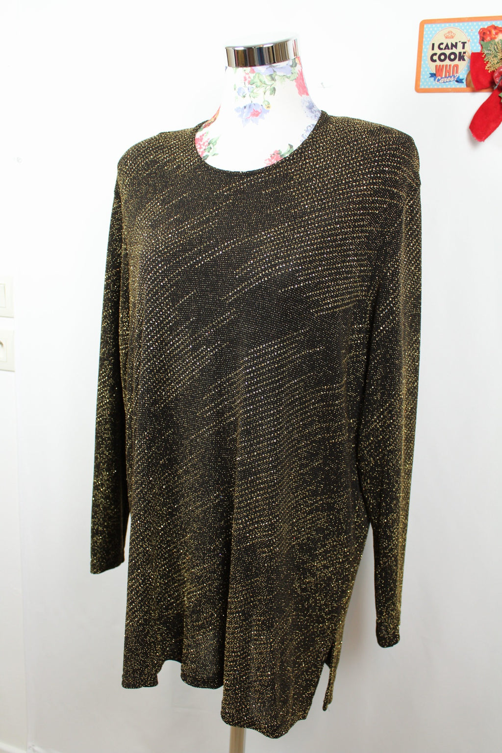 ✨Blouse noire vintage 90s Catwalk Paris - longue & pailletée dorée de soirée✨