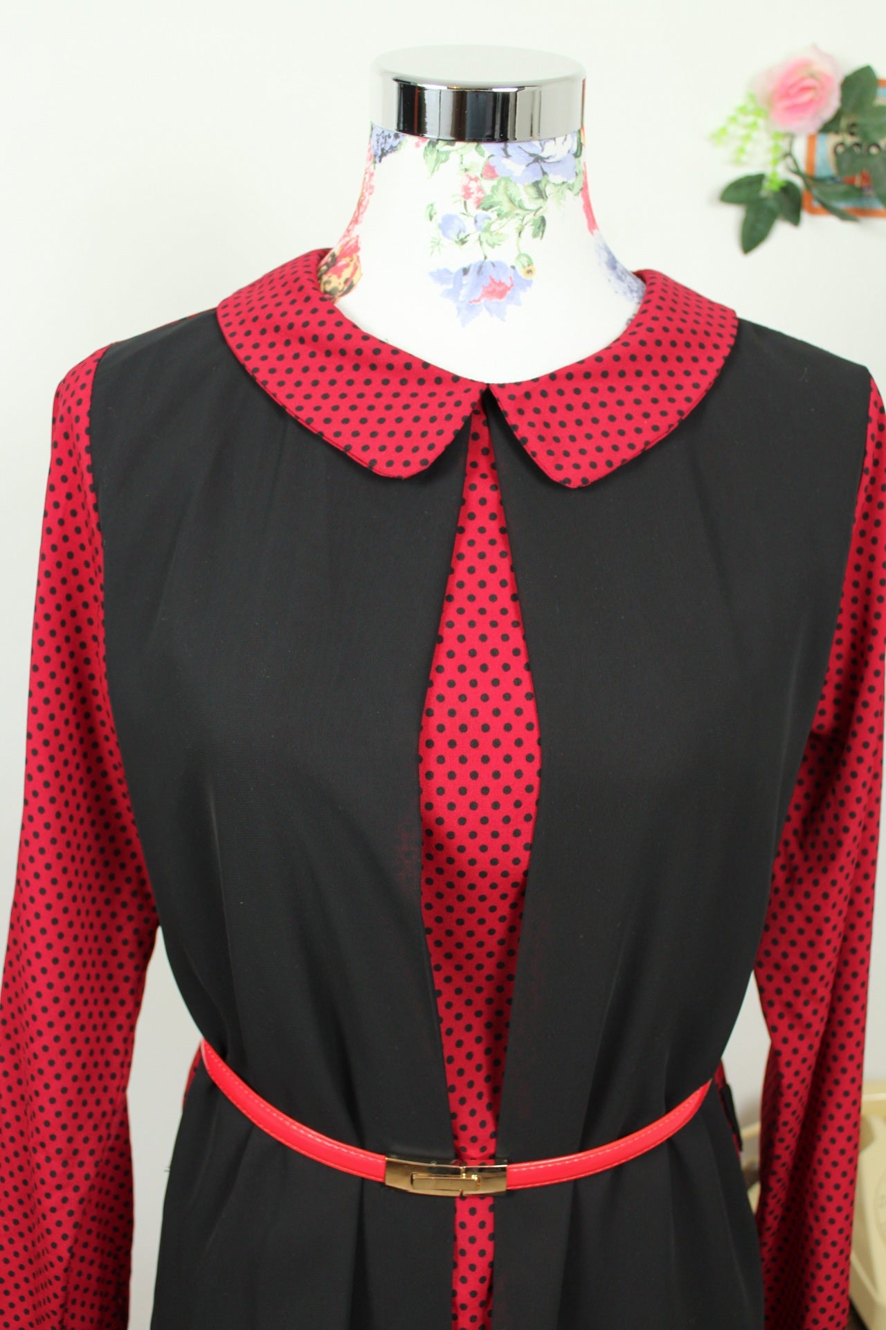 🍒🌸Robe vintage 80's pois rouge & noir - col claudine style pin-up rockabilly - Taille 38/40🌸🍒