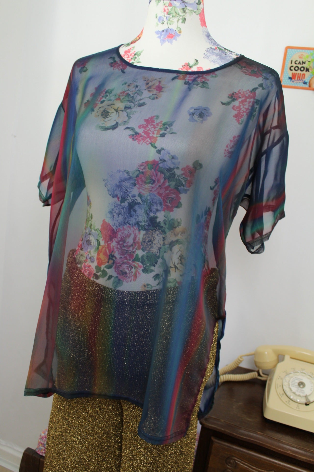 🌸🍒Blouse voile transparent vintage 90's/2000's effet arc-en-ciel - Taille 40/42🍒🌸