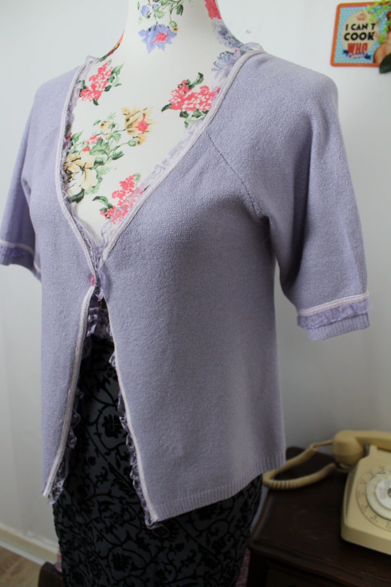 🍒🌸Cardigan Y2k 2000s Morgan - lilas à volants romantiques - Taille 36🌸🍒