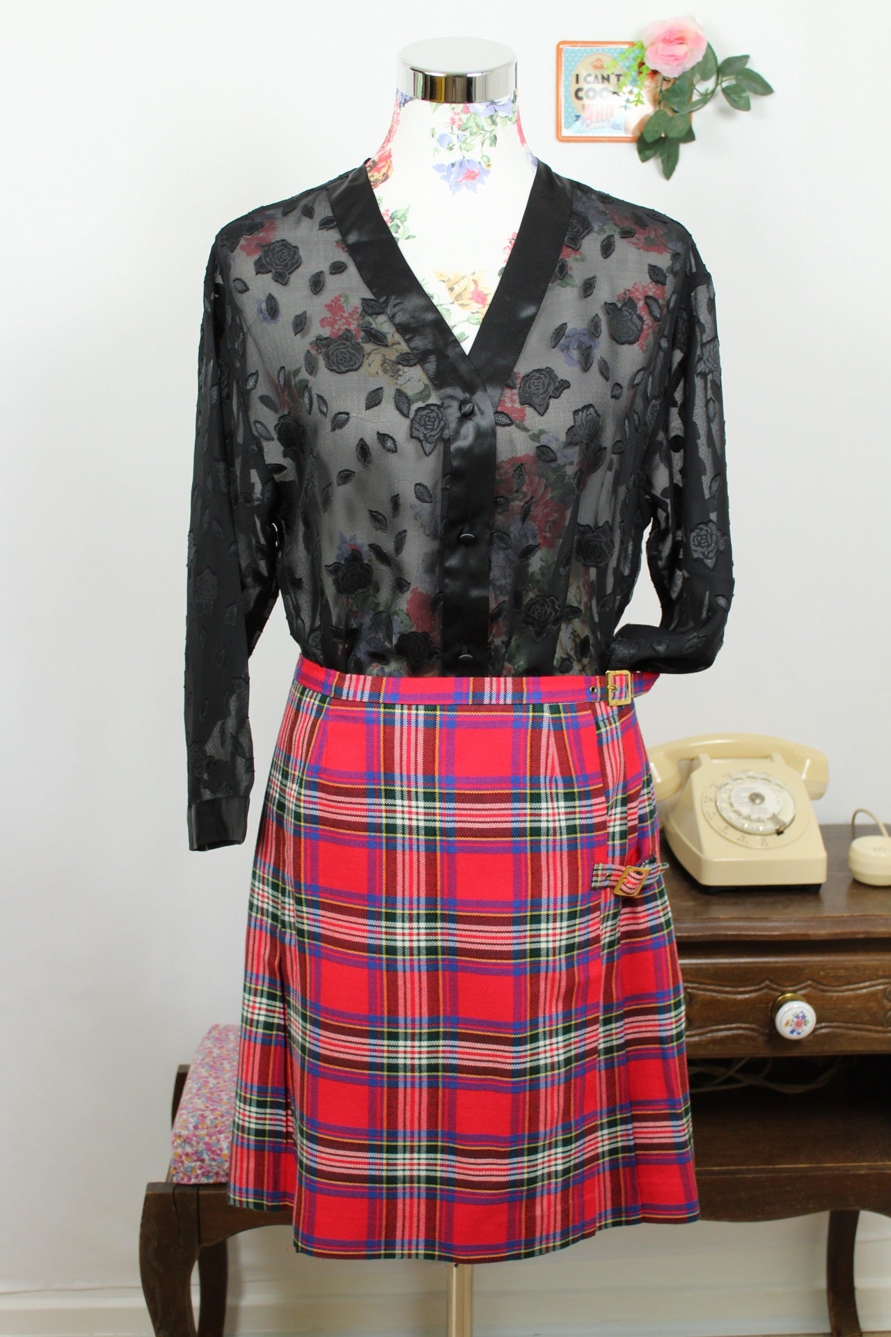 🌸🍒Jupe vintage 70/80's kilt tartan esprit écossais - Taille 38/40🍒🌸