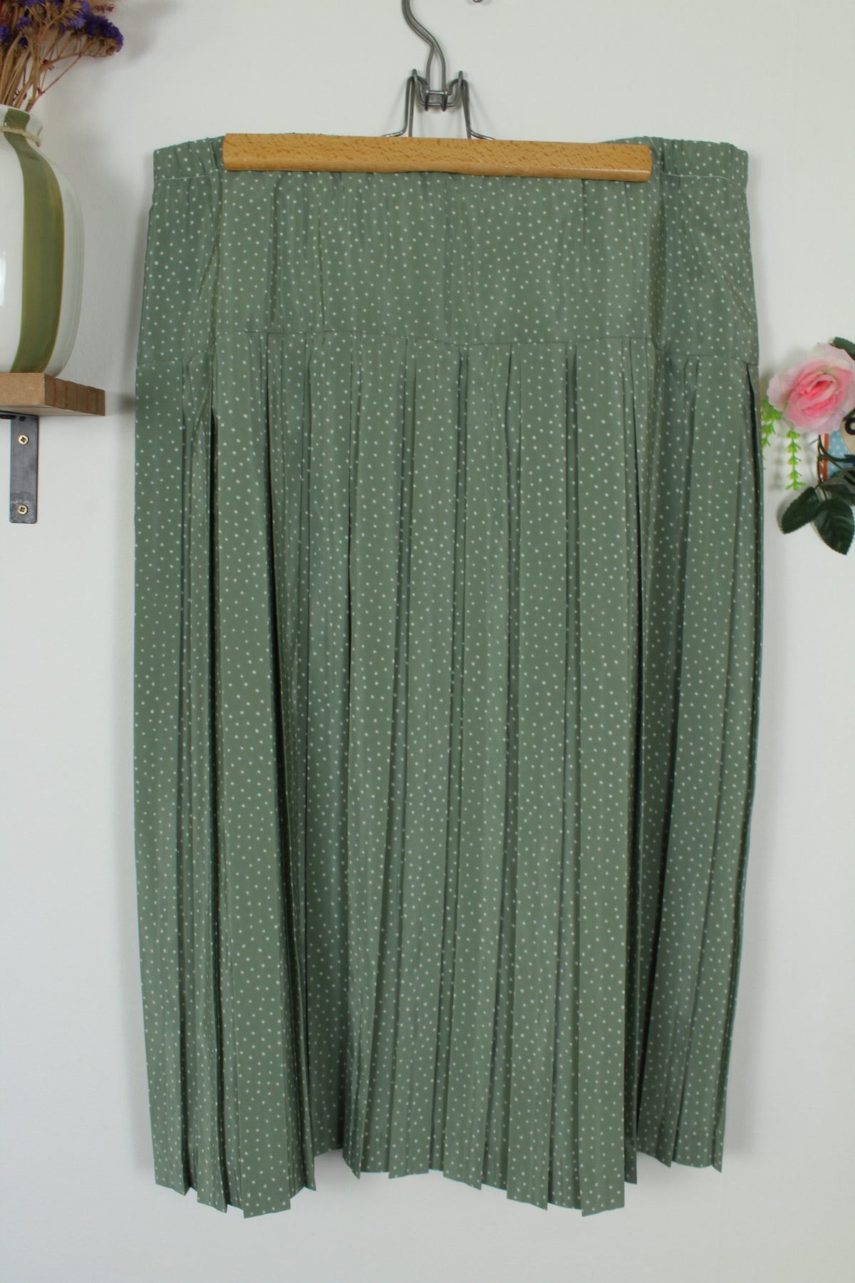 Jupe vintage années 80 style pin-up vert sauge à pois - Taille 42/44