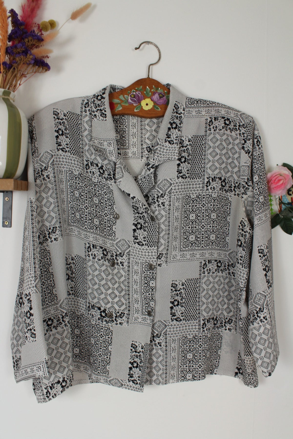 Chemise preppy vintage années 80 pois, fleurs & paisley - Taille 42/44