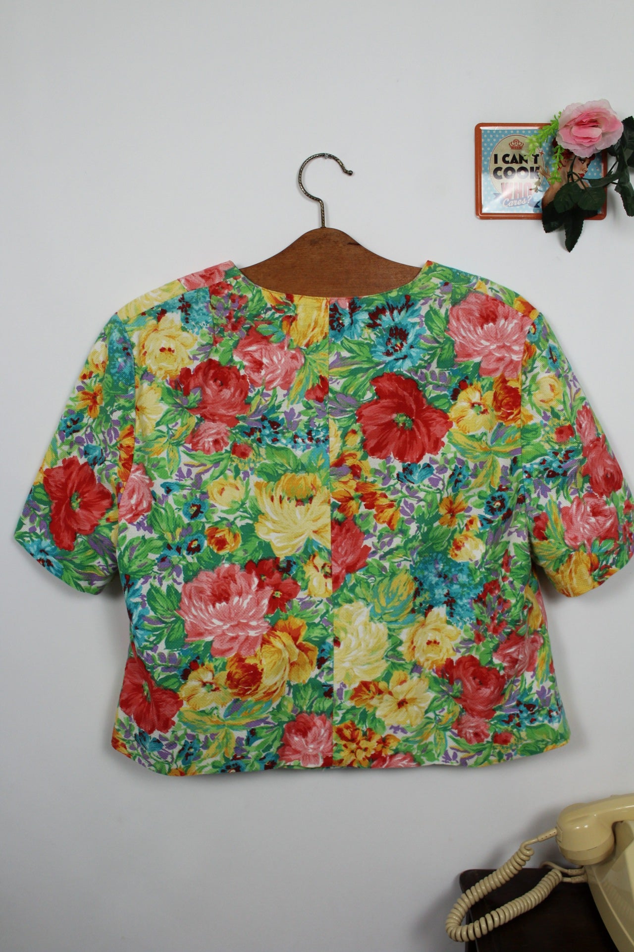 🌸🍒Blouse manches courtes vintage 70's imprimé floral dense - jardin romantique - Taille 42/44🍒🌸