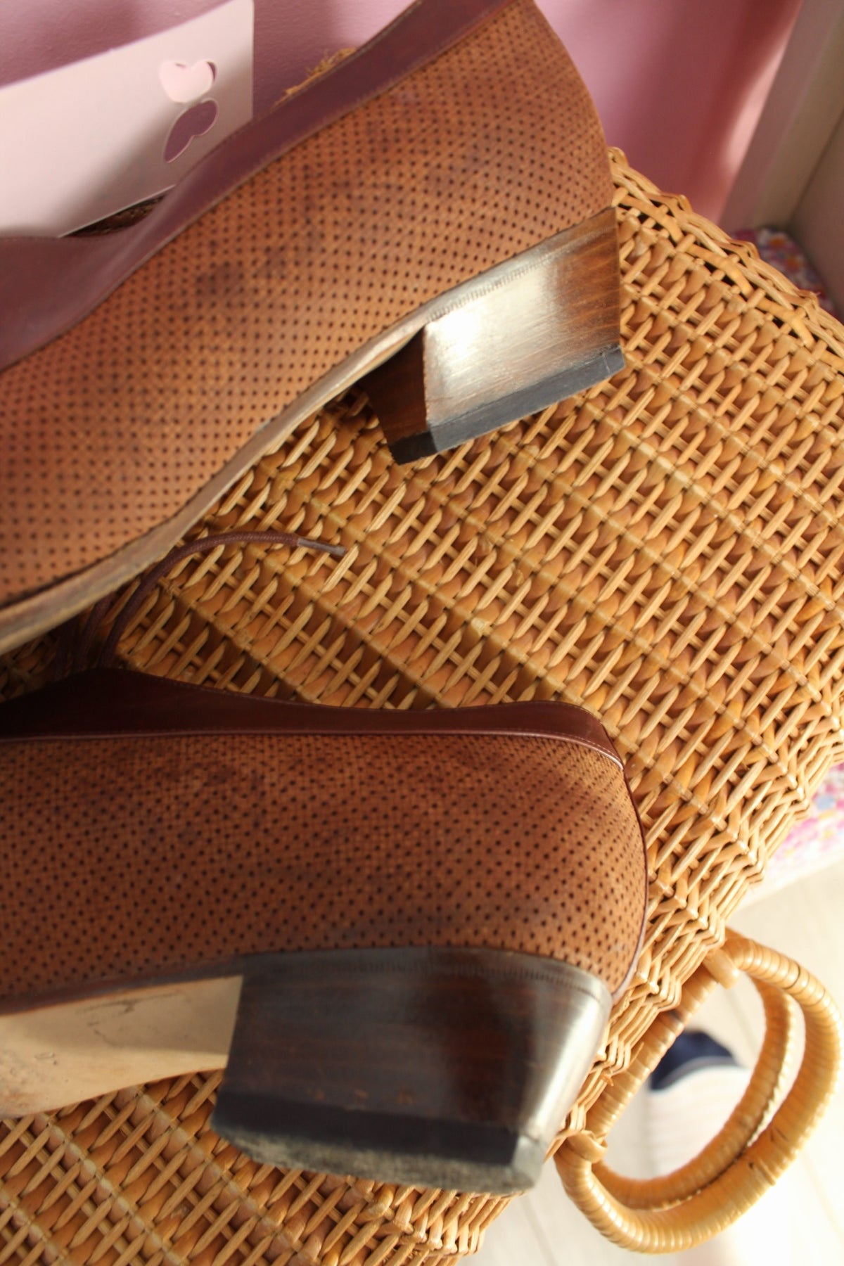 Derbies vintage années 80 marron tout cuir & petit talon bottier - pointure 40