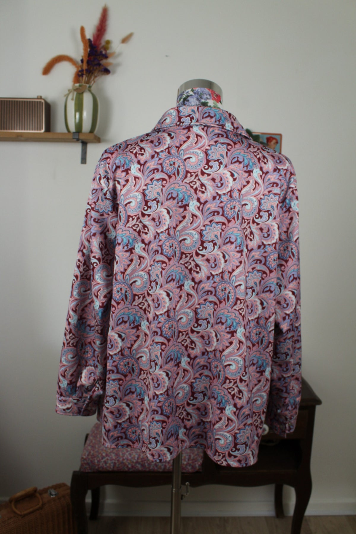 Chemise vintage années 90 fleurie baroque & boutons pressions nacrés - Taille 46/48