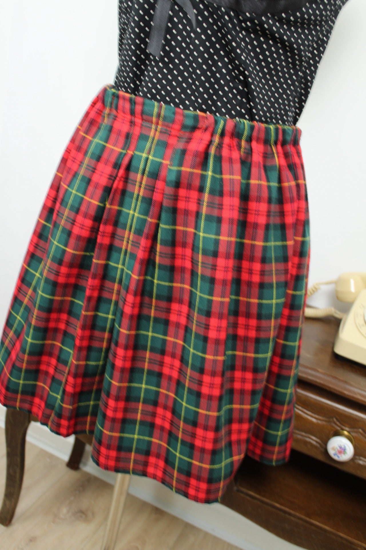🌸🍒Jupe vintage 80/90s tartan rouge & vert inspiration écossaise - Taille 38 à 42🍒🌸