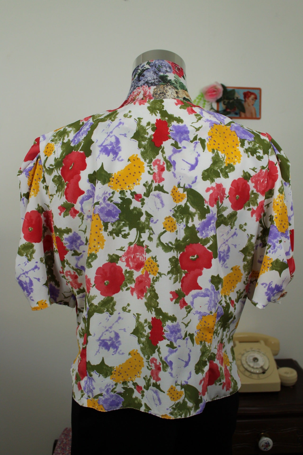 🌸🍒Blouse vintage 80's fleurie aquarelle & boutons bijoux nacrés - Taille 40/42🍒🌸