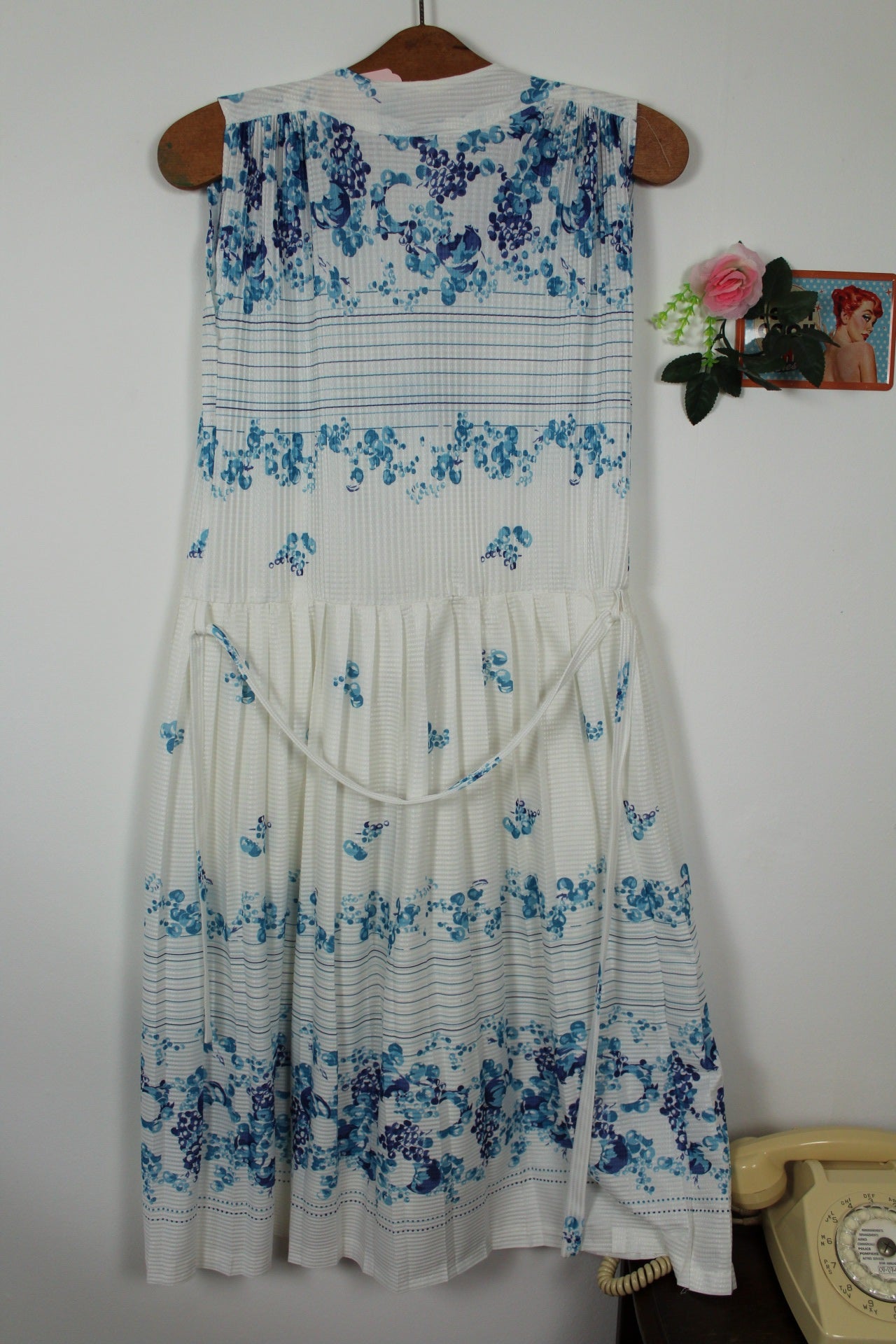 🌸🍒Robe plissée vintage 60/70's - motifs bulles d'eau - coupe pin-up esprit Marilyn - Taille 42/44🍒🌸
