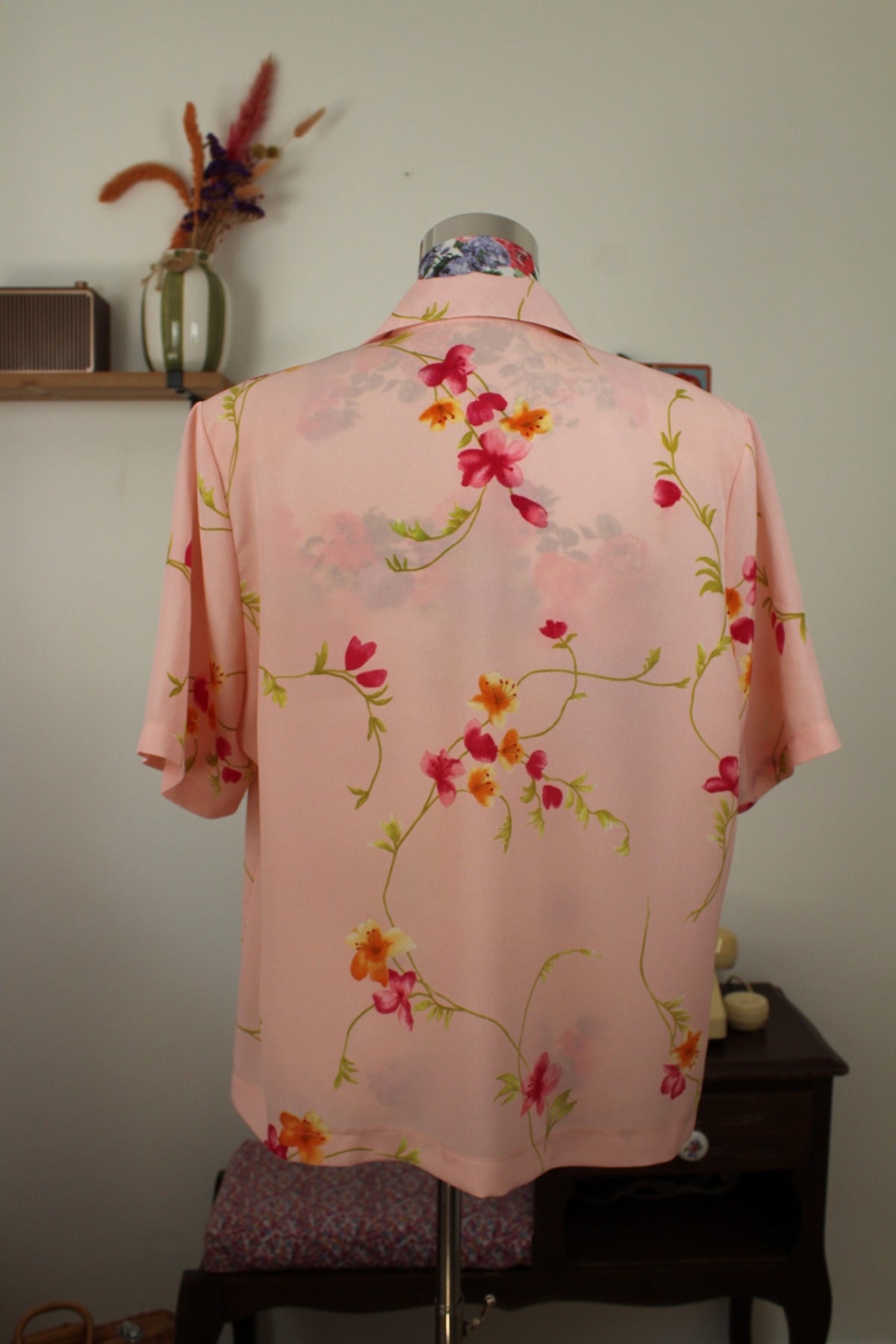 🌸🍒Chemise vintage années 80/90 rose pâle & guirlande de fleurs - Taille 42/44🍒🌸