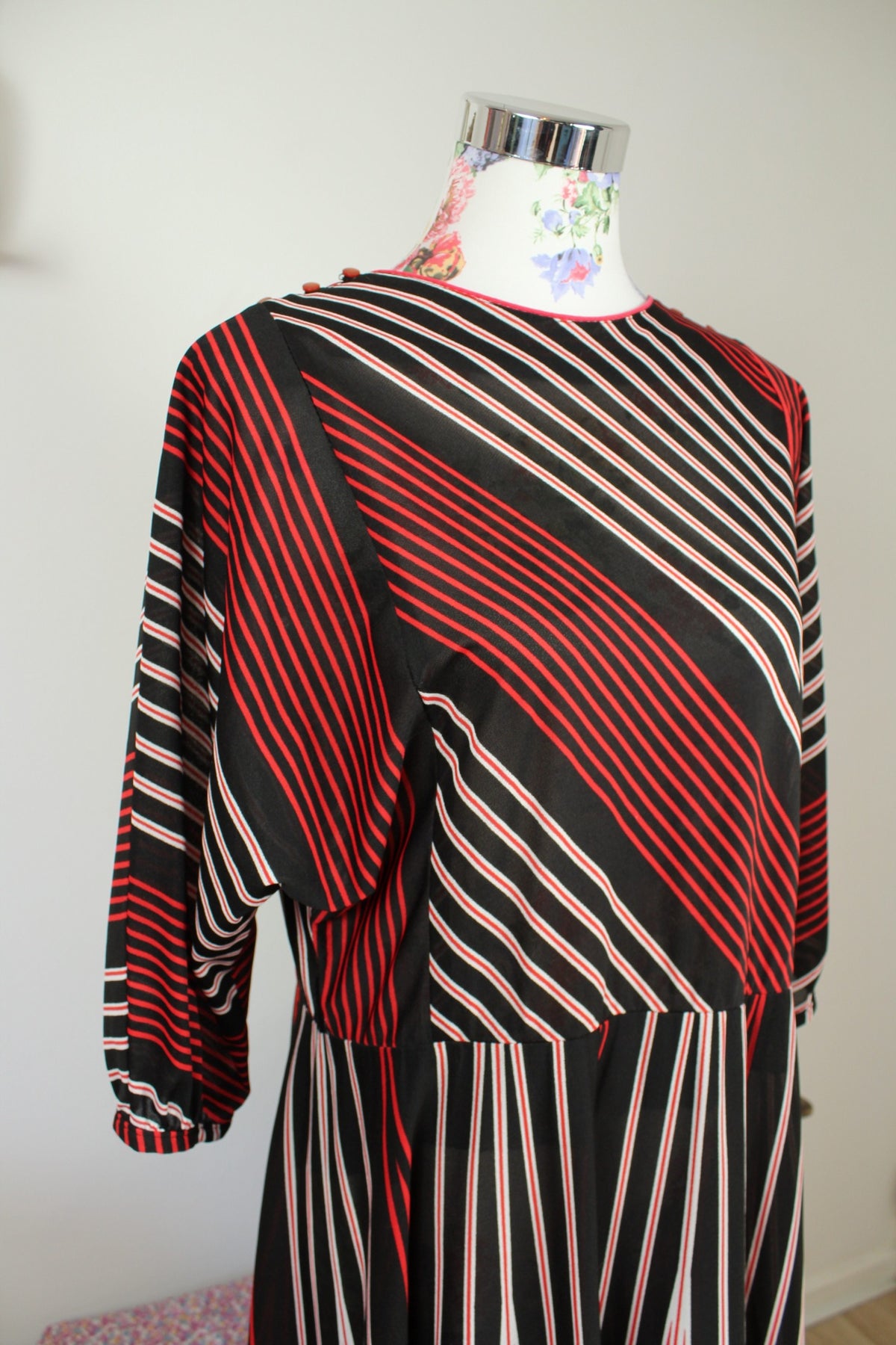 Robe vintage années 70 manches longues rayée automne chic - Taille 40/42