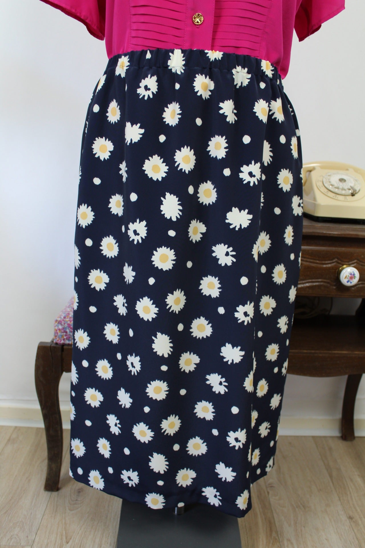 🌸🍒Jupe vintage 80/90s imprimée marguerites - Marcelle Griffon - Taille 42/44🍒🌸