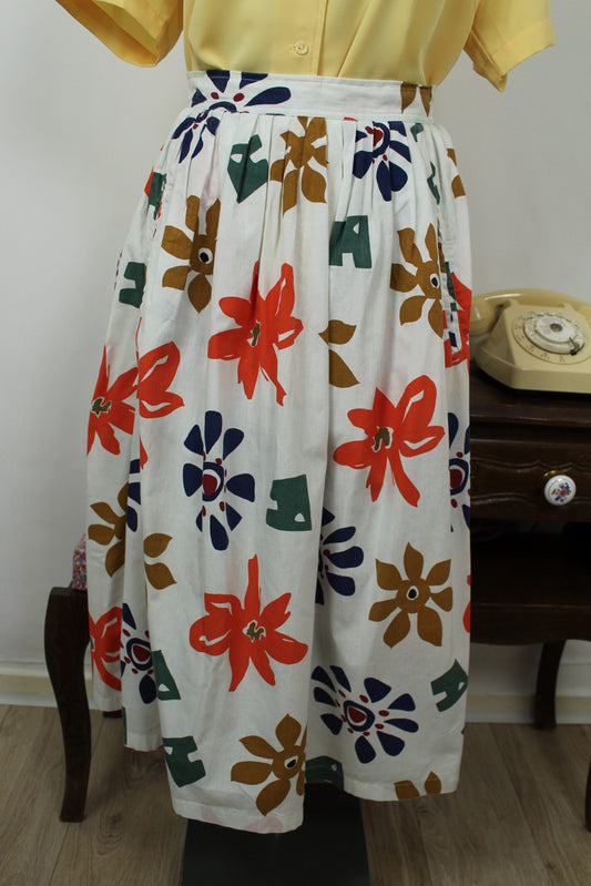🌸🍒Jupe vintage 90's floral géométrique arty - 100% coton made in India - Taille 34🍒🌸