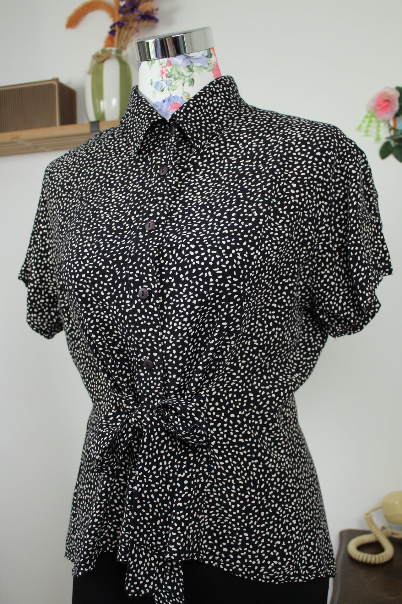 🌸🍒Chemisier vintage 80/90's à pois style pin-up/rockabilly - Taille 38🍒🌸