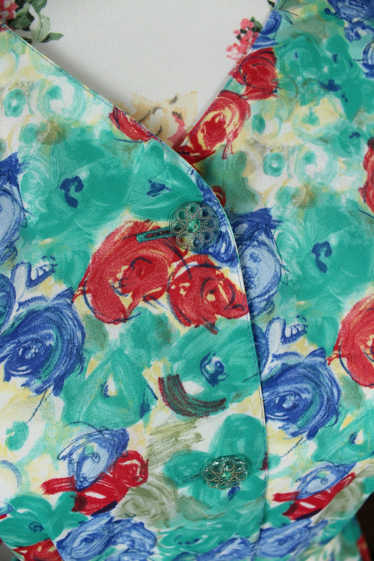 Robe vintage années 80 imprimée de roses abstraites - taille 48