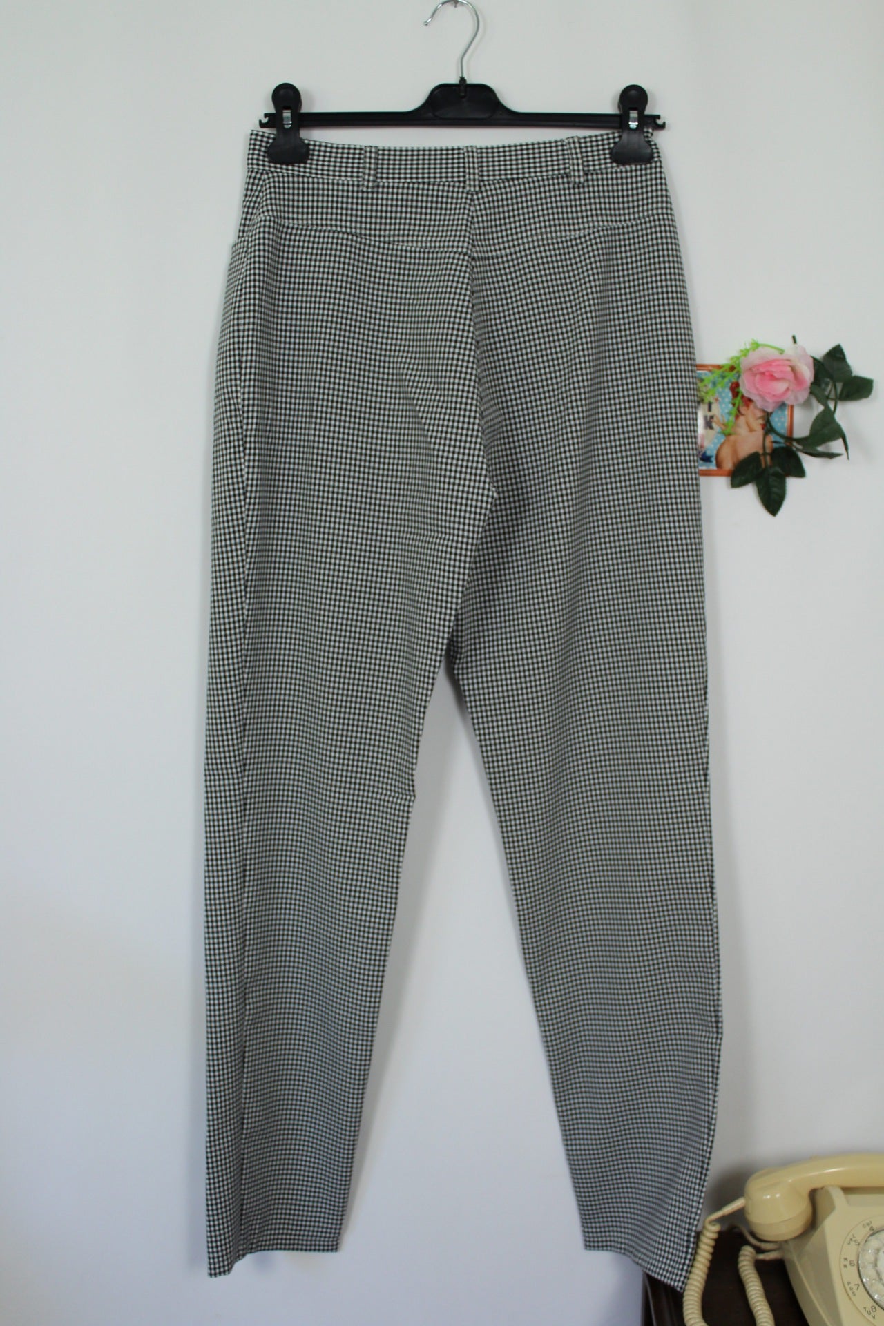 🌸🍒Pantalon vintage 90's vichy carreaux noirs & blancs skinny - Taille 38🍒🌸
