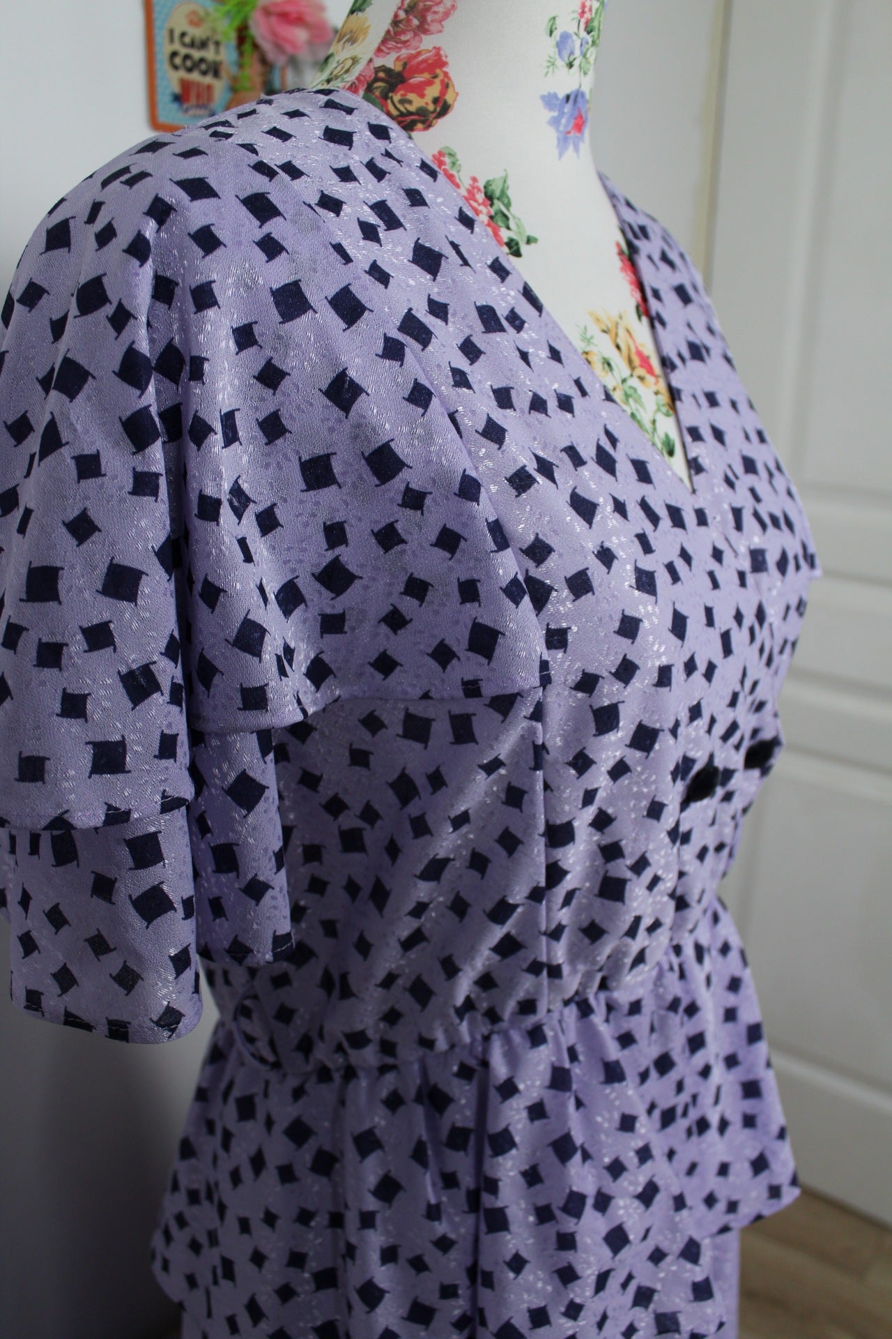 🌸🍒Robe vintage 80's Shiny Paris - lilas satiné & volants romantiques - Taille 38/40🍒🌸