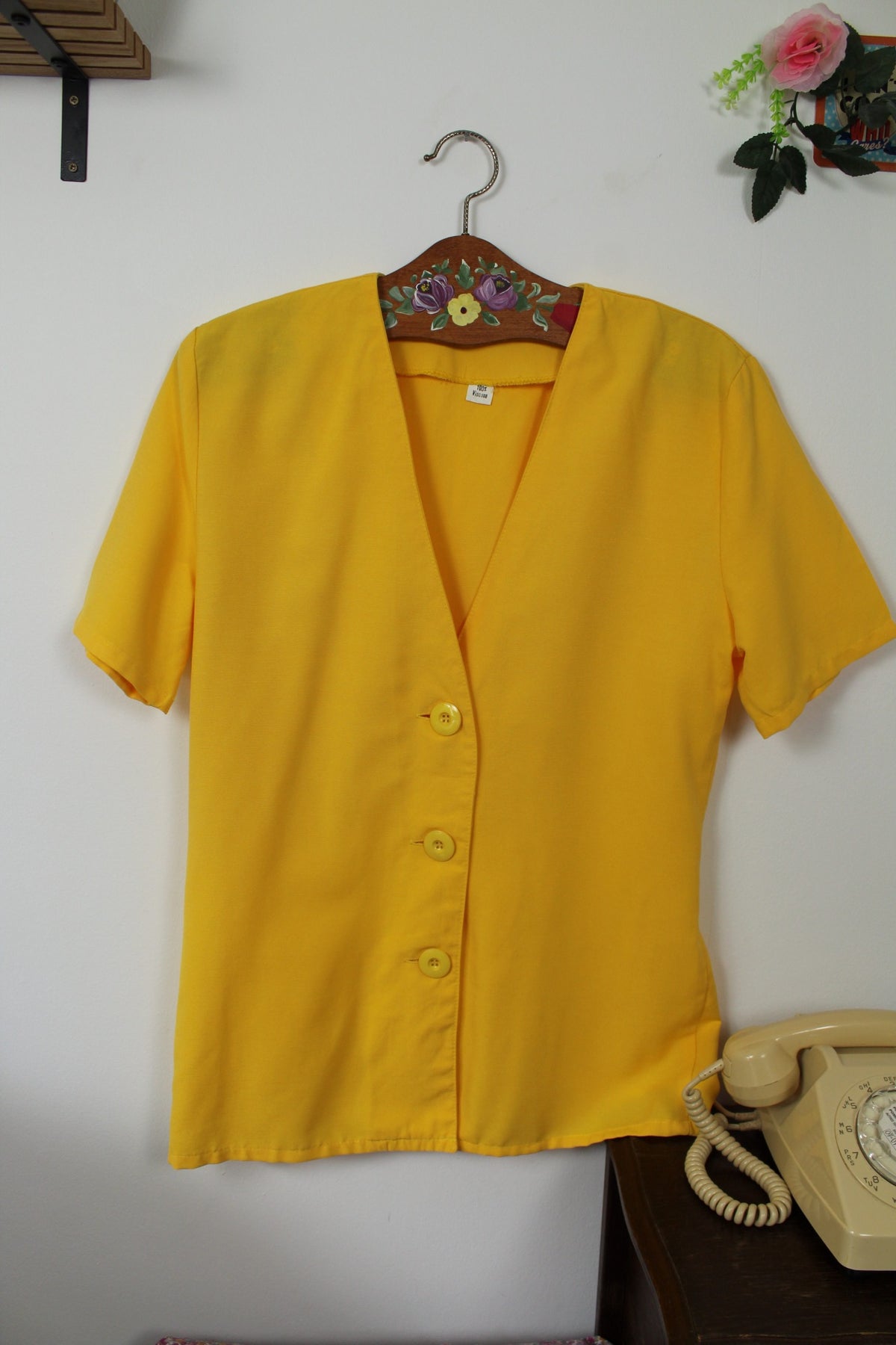 Blouse vintage années 90 jaune soleil en viscose - chic & lumineuse - Taille 38/40