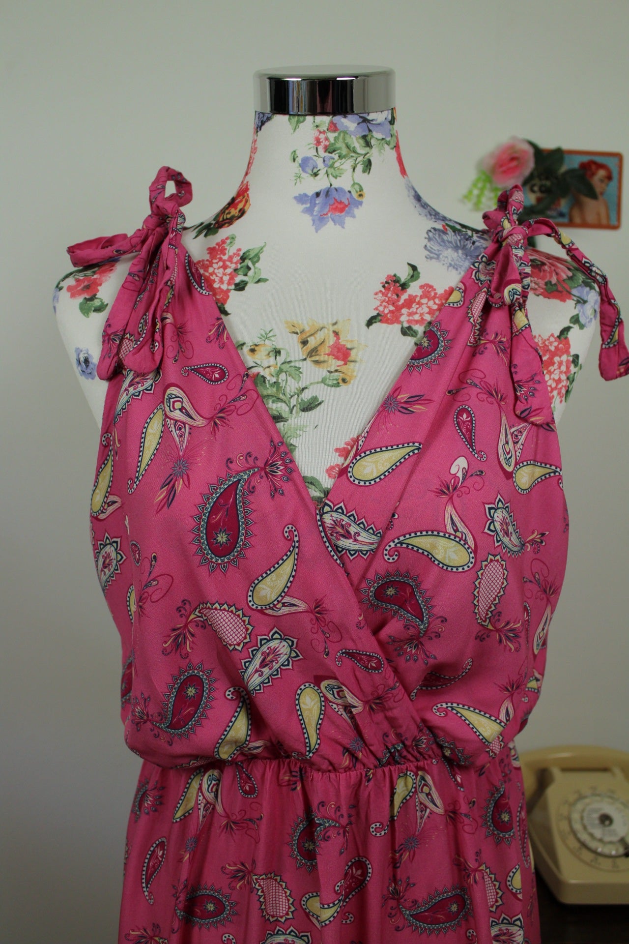 🌸🍒Robe longue d'été rose pep's motifs paisley - made in Italy - Taille 40🍒🌸