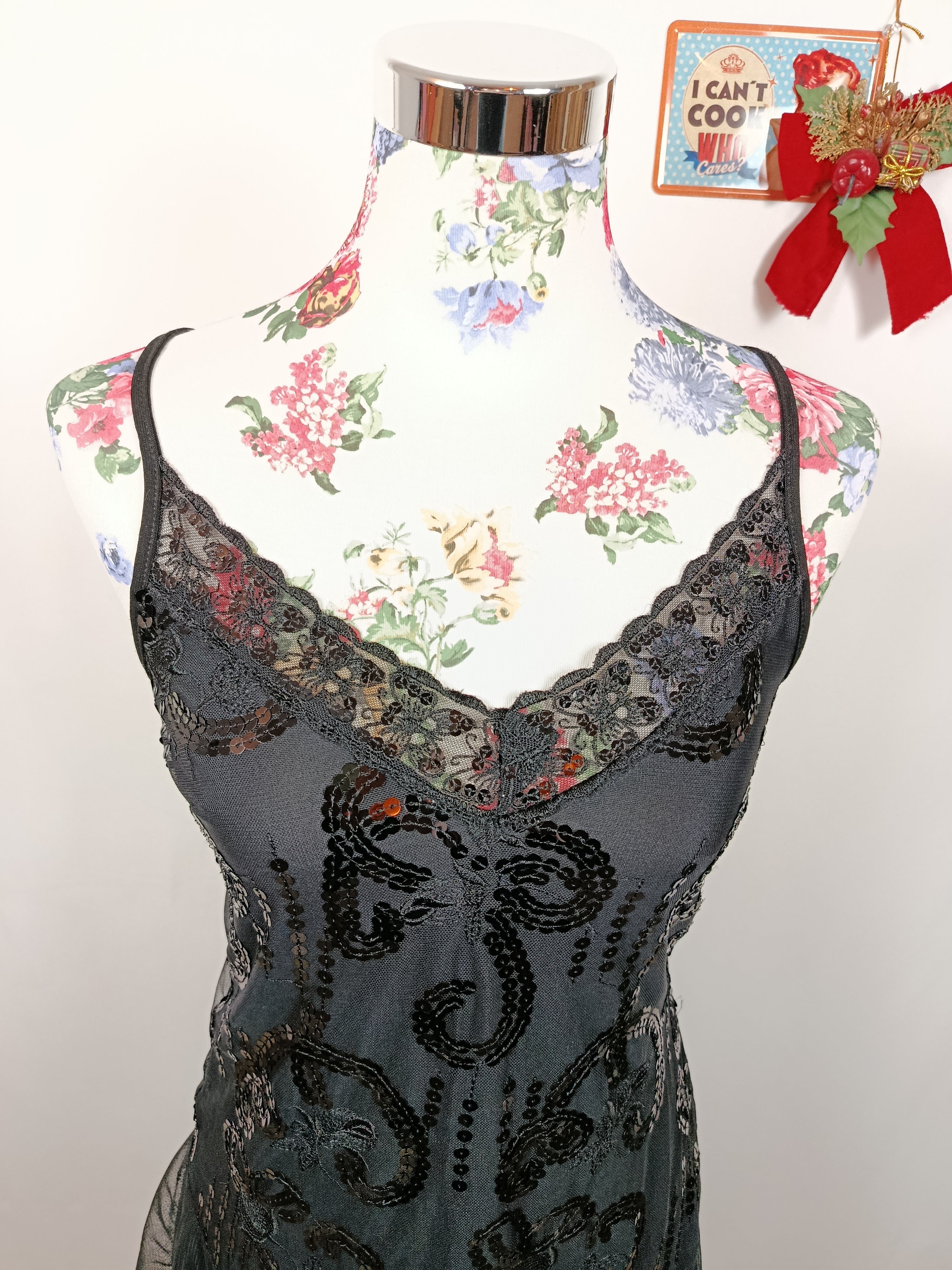 🎄Robe noire fluide à sequins asymétrique - robe de soirée style cabaret glam 🎄