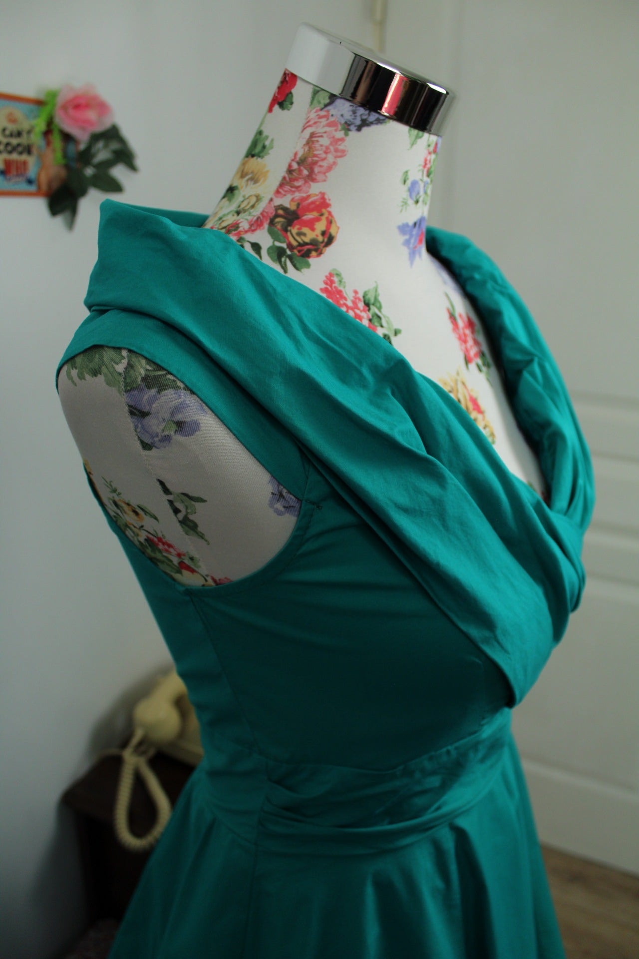 🌸🍒Robe pin-up/rockabilly Closet London turquoise & buste cache-cœur - Taille 36🍒🌸