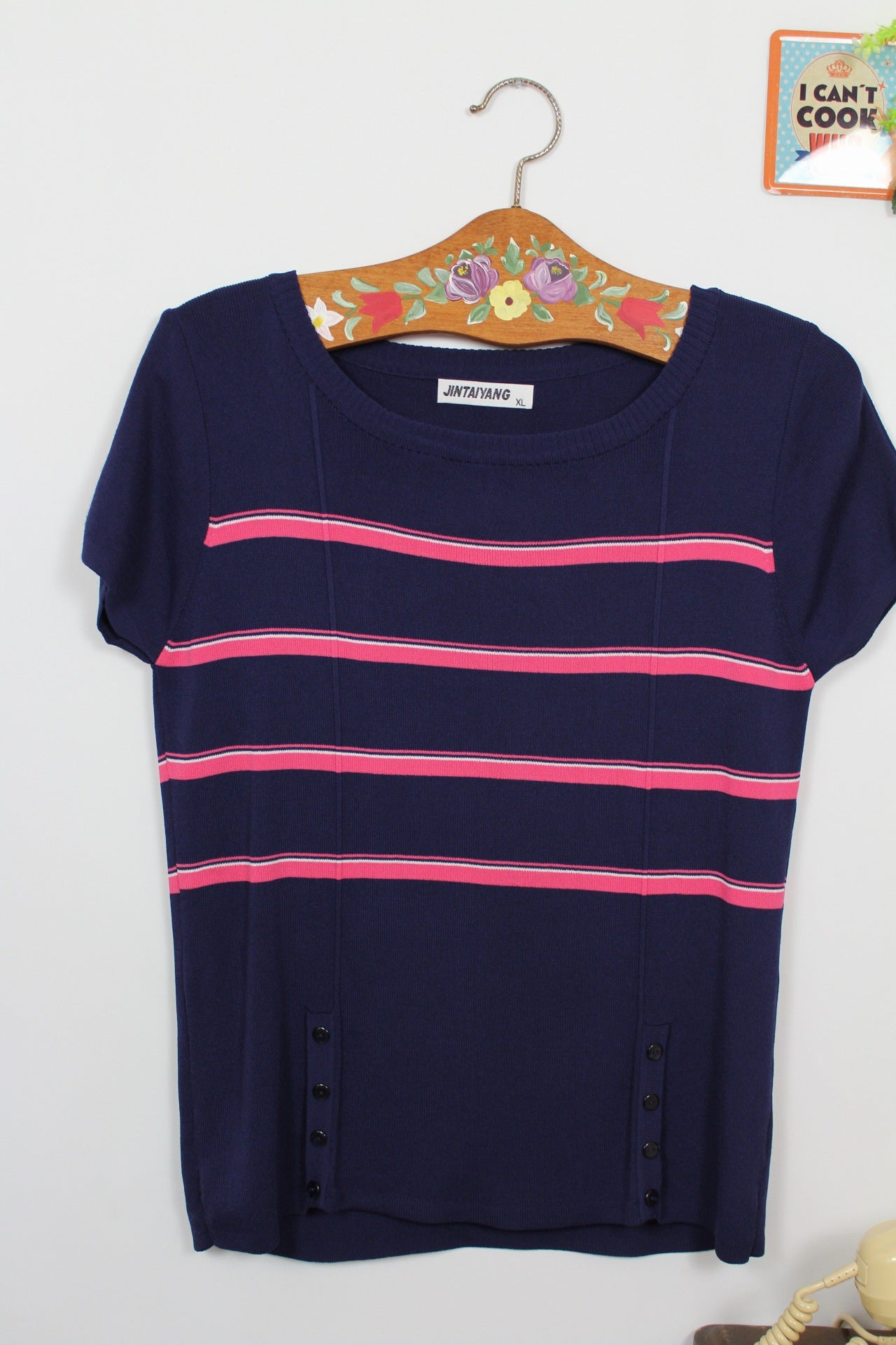🌸🍒Haut Y2k 2000s marine & rayures rose vif - Taille 38/40🍒🌸