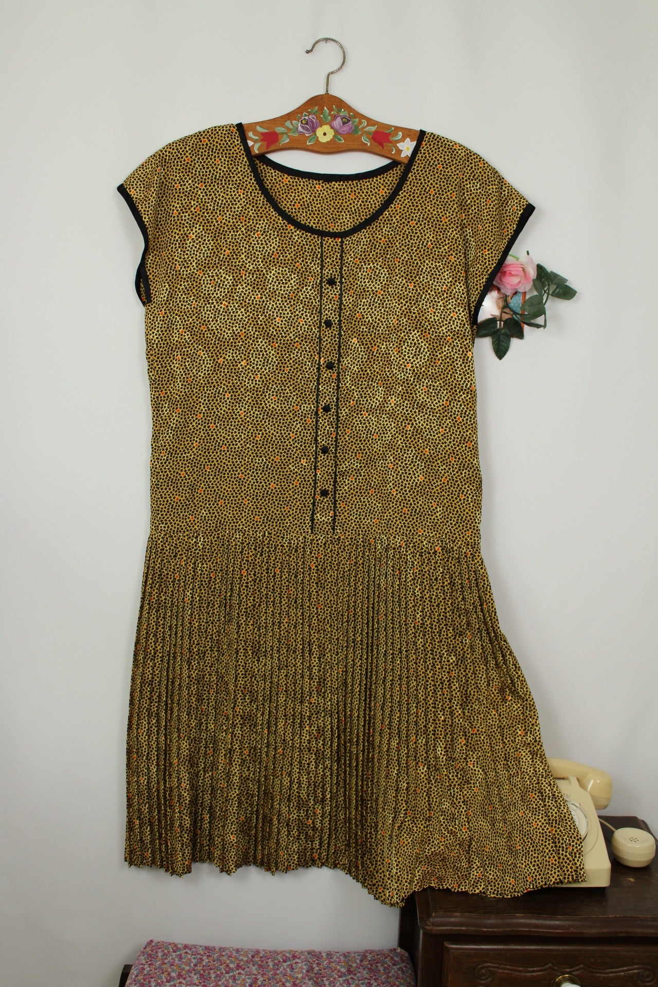 🌸🍒Robe vintage 80's petites fleurs & fleurs satinées jacquard - Taille 40/42🍒🌸
