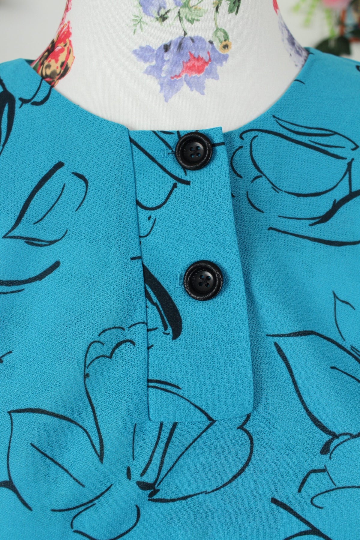 🌸🍒Blouse vintage années 80 bleu lumineux fleuri - Taille 40/42🍒🌸