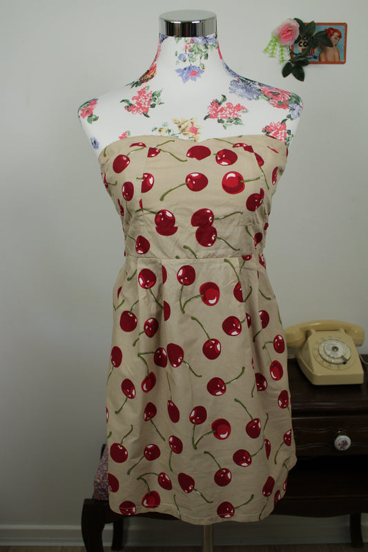 🍒🌸Robe rockabilly/pin-up bustier motif cerises en coton - Taille 38🌸🍒