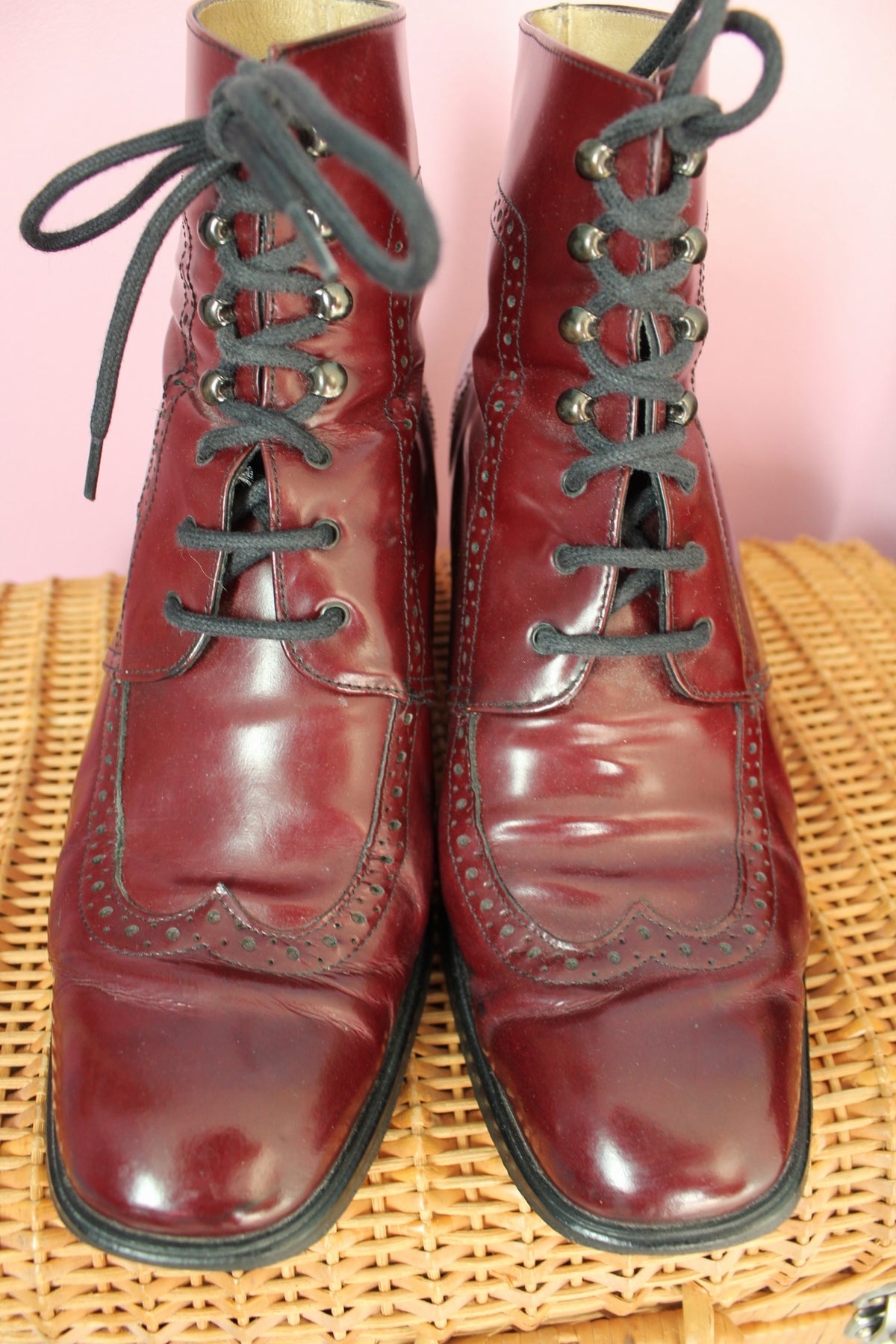 Bottines en cuir verni bordeaux Bocage style rétro victorien dark academia - pointure 39