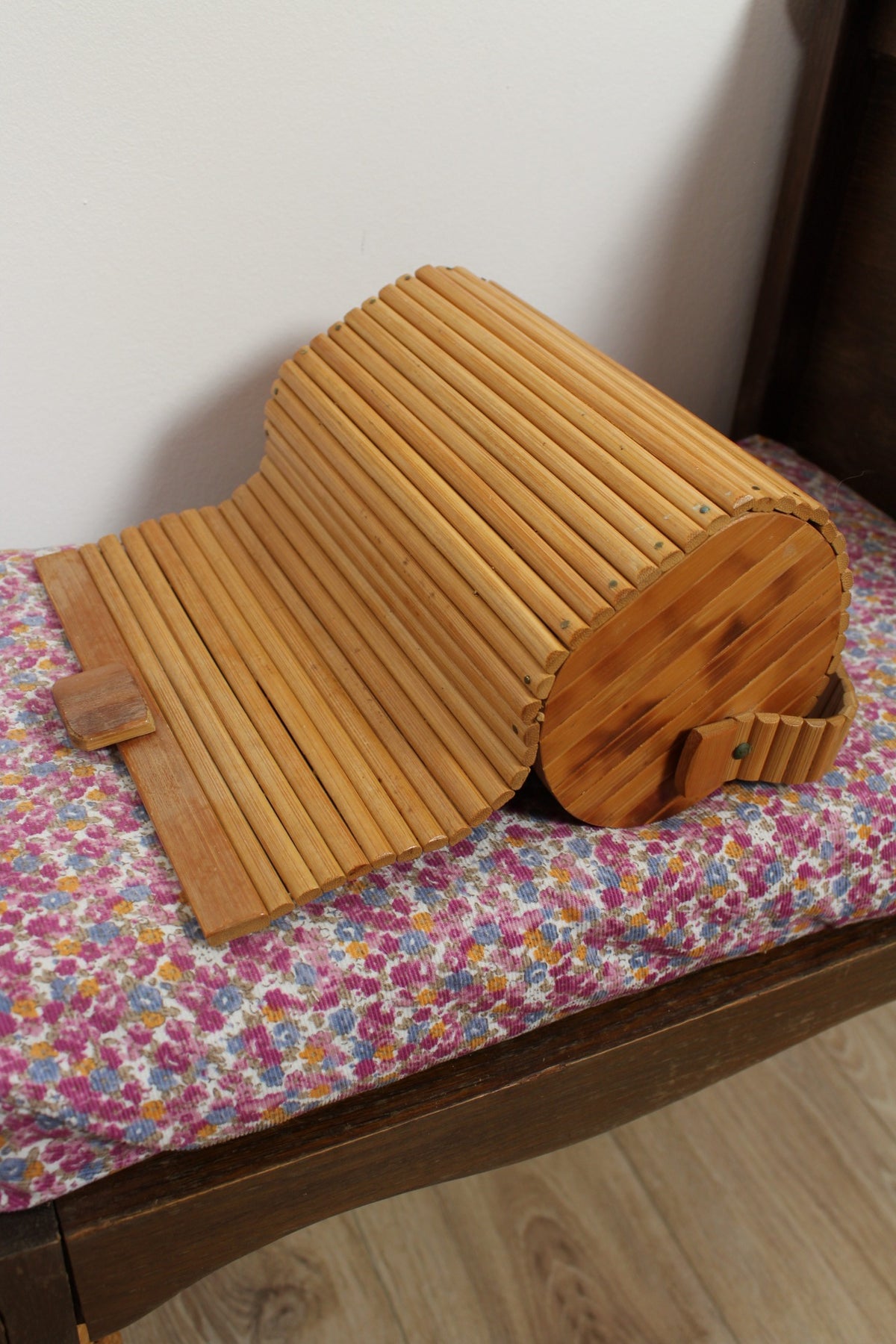 🌸🍒Sac vintage années 60/70 en lames de bois/bambou vernies esprit bohème🍒🌸