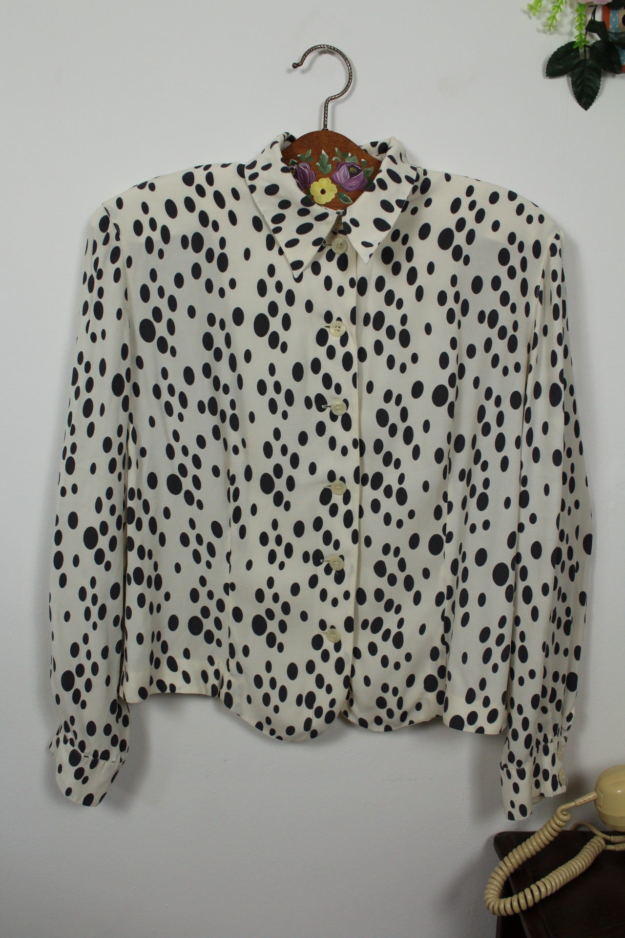 🌸🍒Chemise vintage Betty Barclay 80/90's - blanc écru & pois noir - Taille 40/42🍒🌸