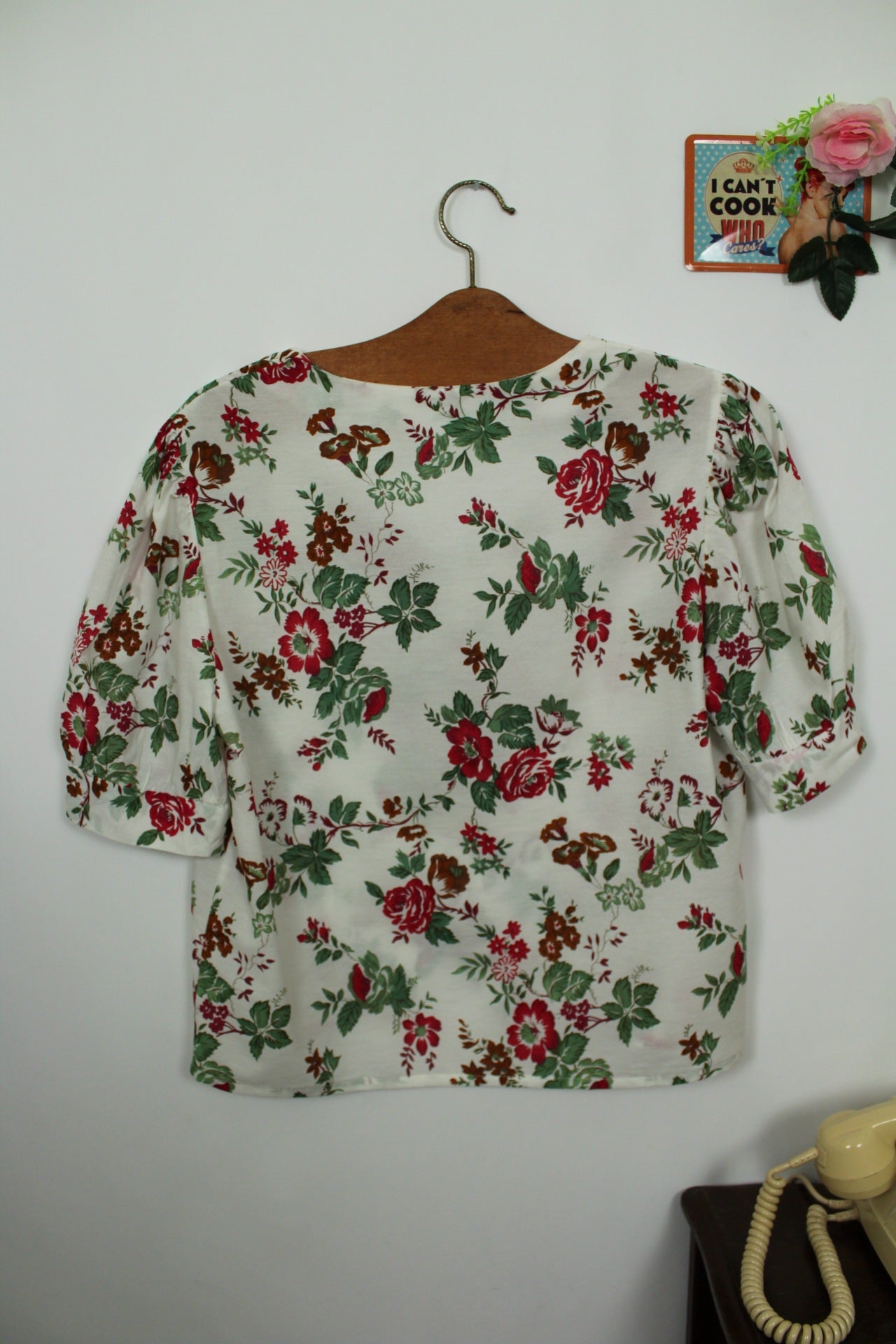 🌸🍒Blouse fleurie vintage 80's - manches bouffantes romantiques - Taille 38/40🍒🌸