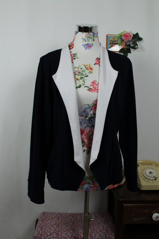 🌸🍒Cardigan pin-up bleu marine & blanc - esprit marin rétro - Taille 40/42 🍒🌸