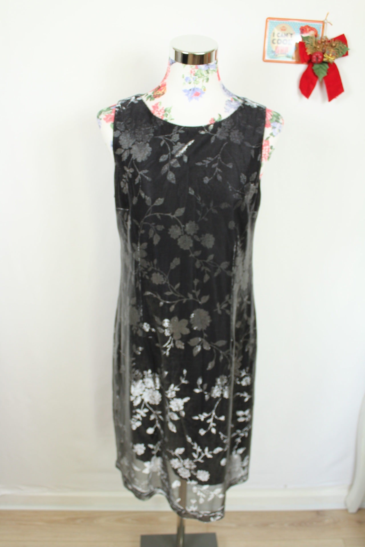 ✨Robe de soirée noire & argent vintage 90's - effet brocard pailleté✨