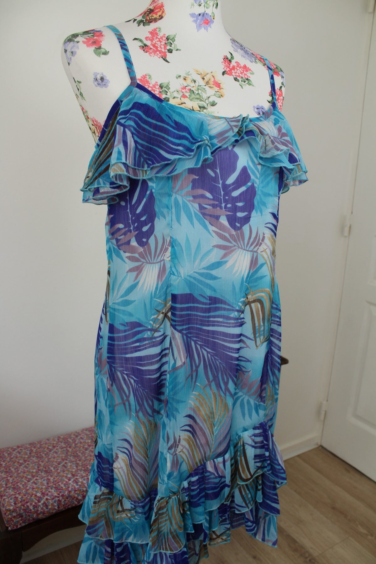 🌸🍒Robe vintage années 90 esprit tropicale & volants - Taille 38🍒🌸