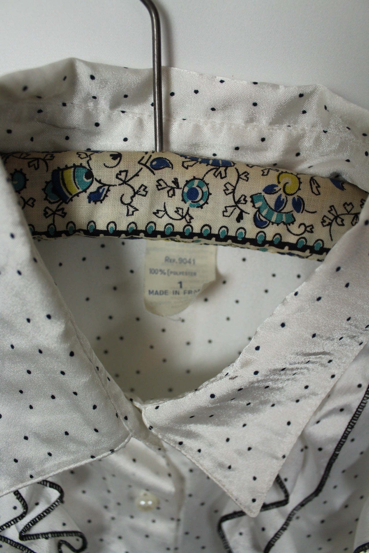 ✨Chemise vintage à volants Daniel Duval Paris - pois noir & satinée✨