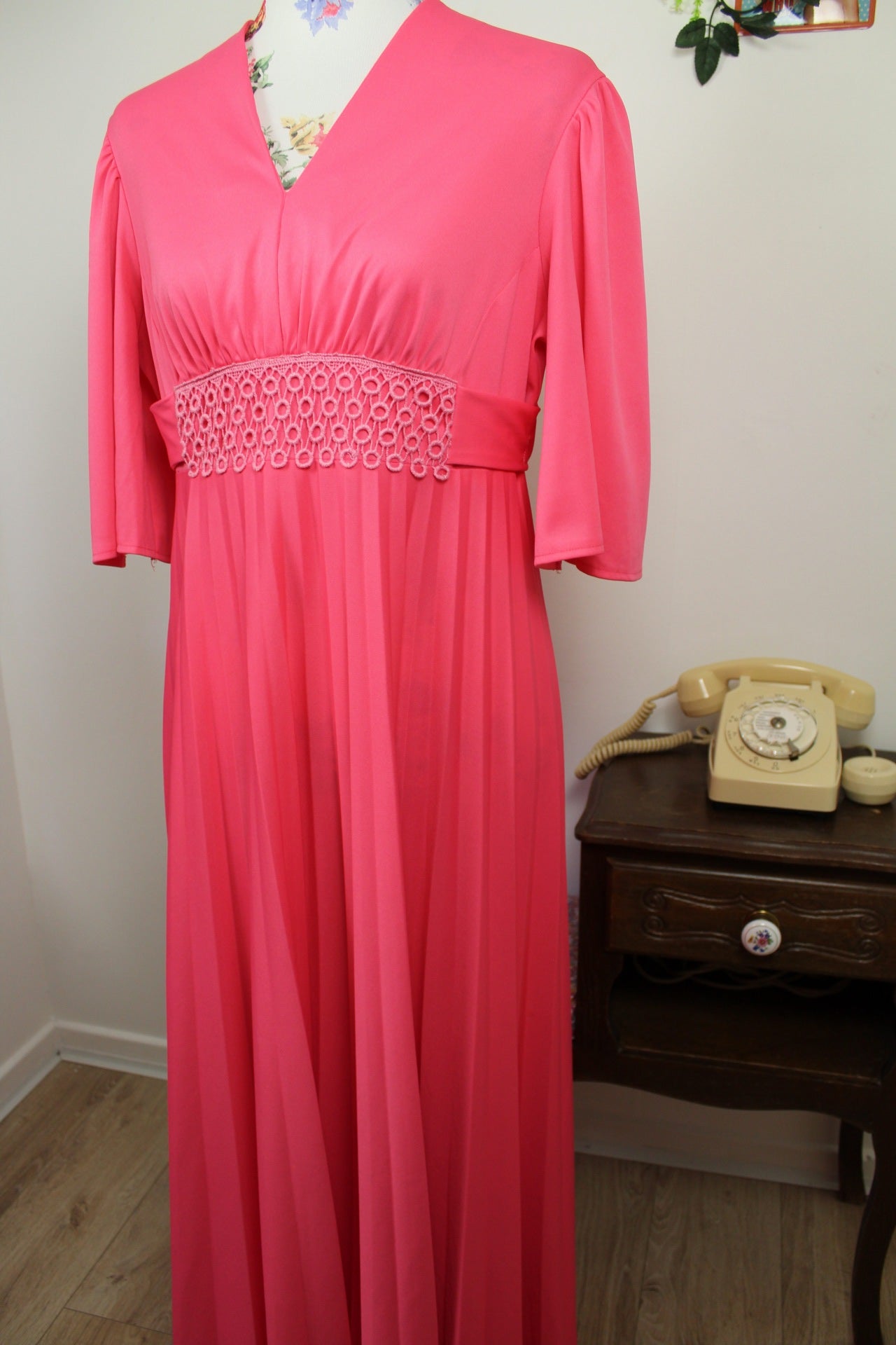 🌸🍒Robe longue vintage 70/80's rose pep's coupe empire - Taille 40🍒🌸
