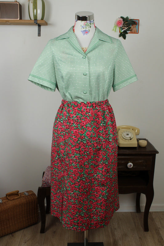 🌸🍒Chemise vintage années 80 vert pastel & formes géométriques - Marcelle Griffon - Taille 40🍒🌸