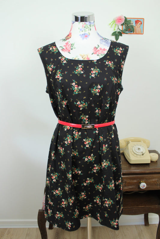 🍒🌸Robe noire fleurie vintage 90's - esprit champêtre romantique cottagecore - Taille 40/42🌸🍒