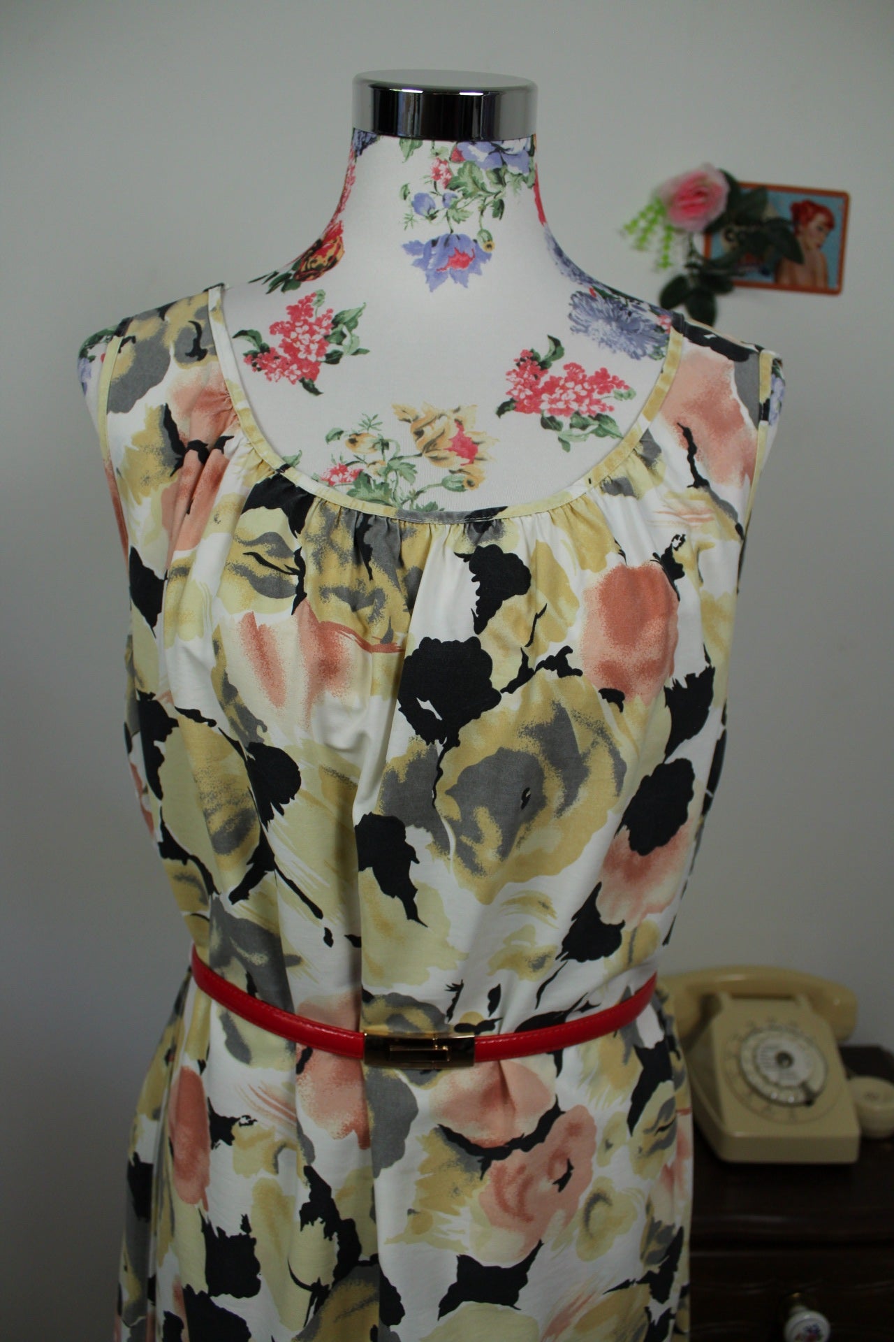🌸🍒Robe vintage 90's roses en aquarelle romantique - Taille 44/46🍒🌸